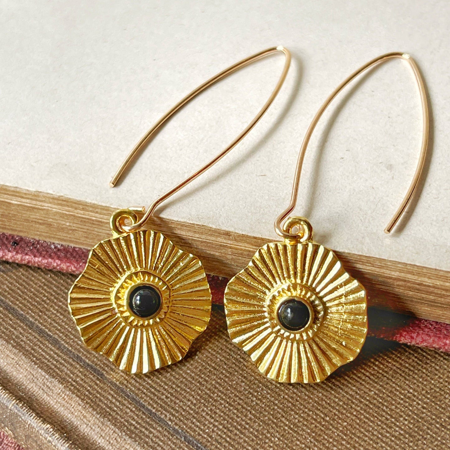 Sunburst obsidian goldplated earrings