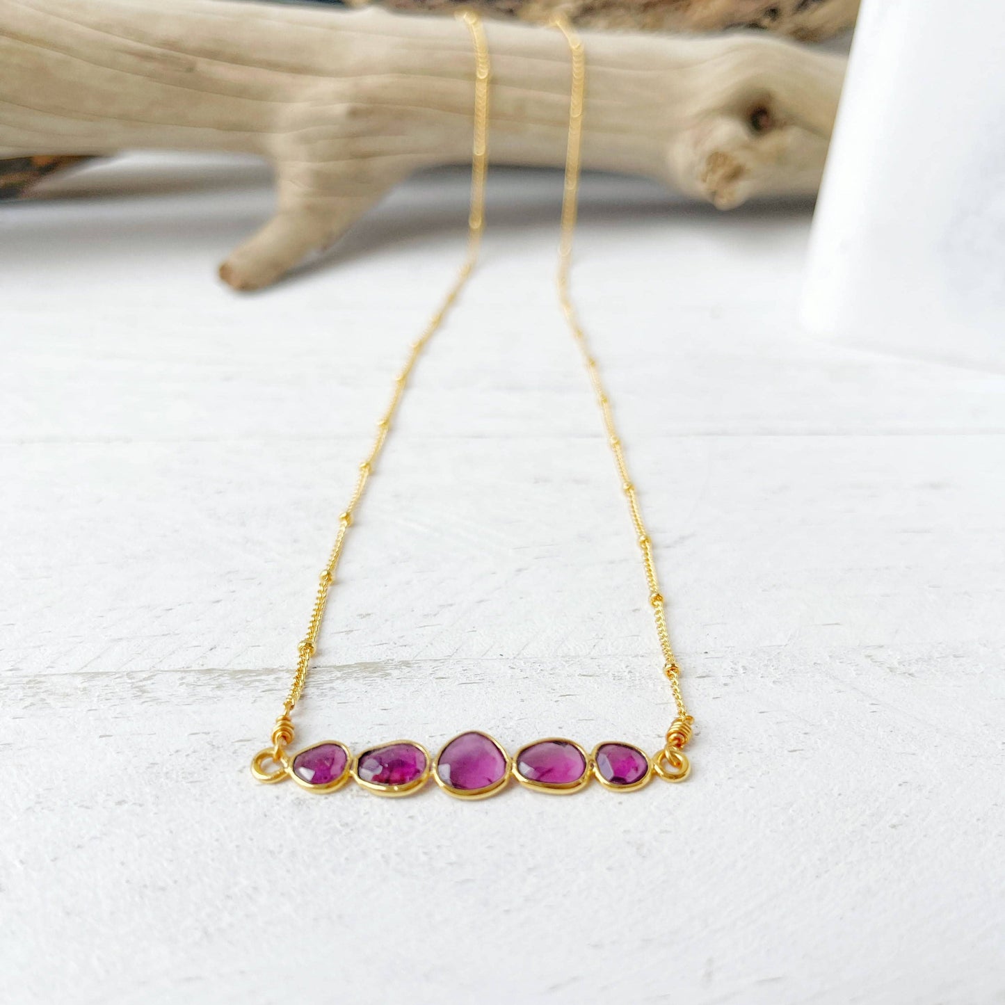 Rhodolite gemstone bar necklace