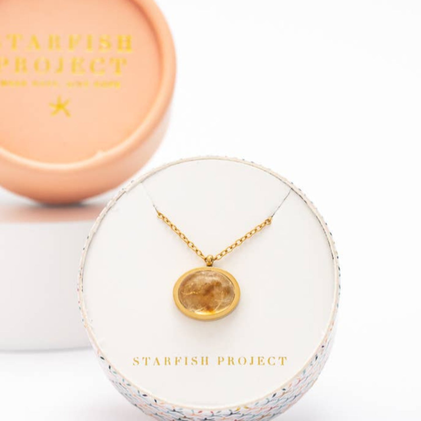 starfish citrine pendant necklace in box