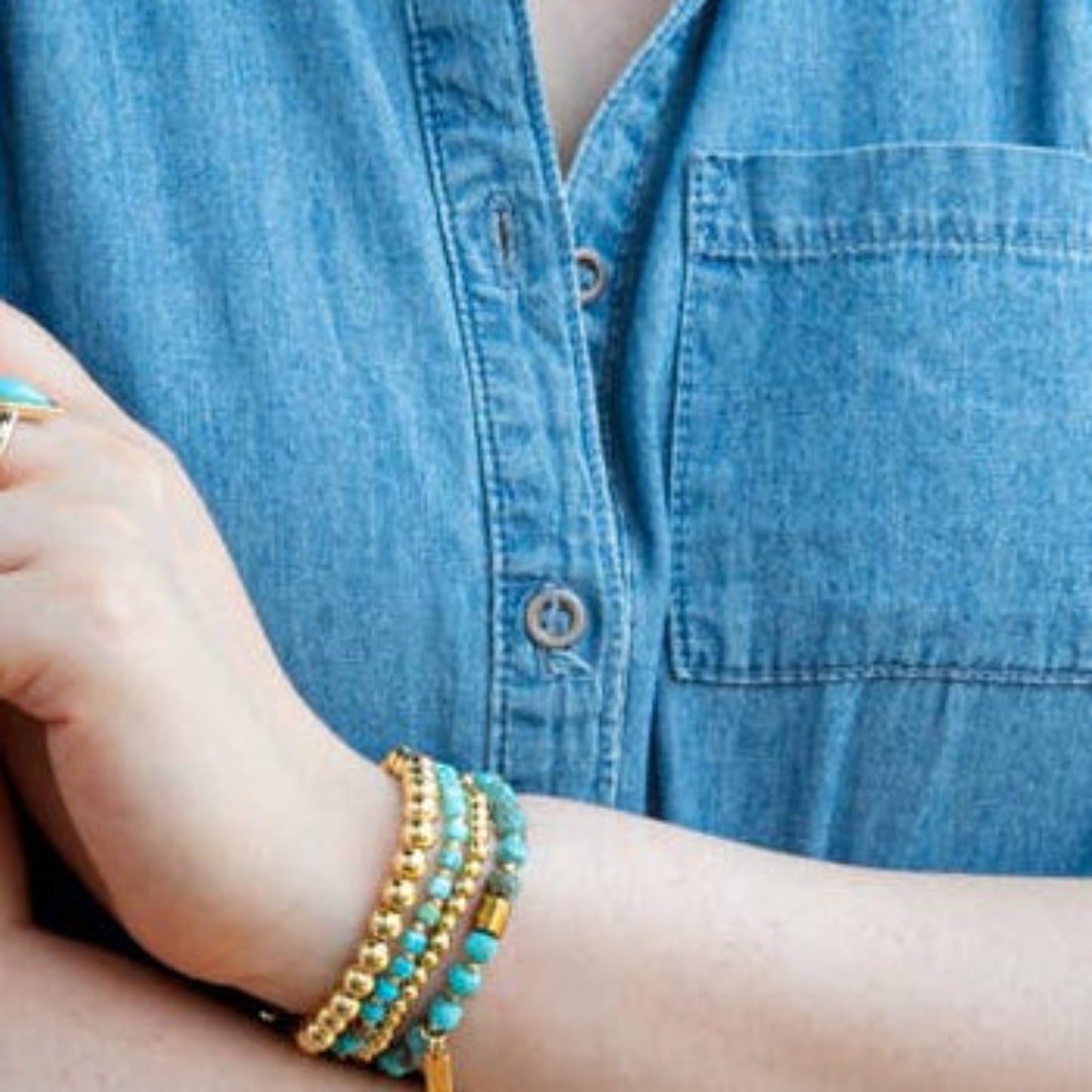 turquoise and gold stretch bracelet