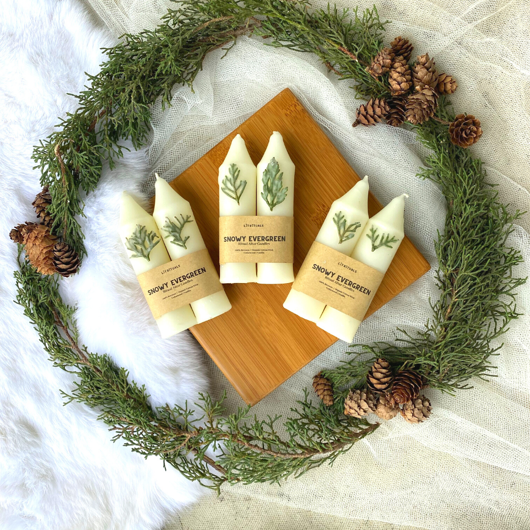 Snowy Evergreen Beeswax Alter Candles