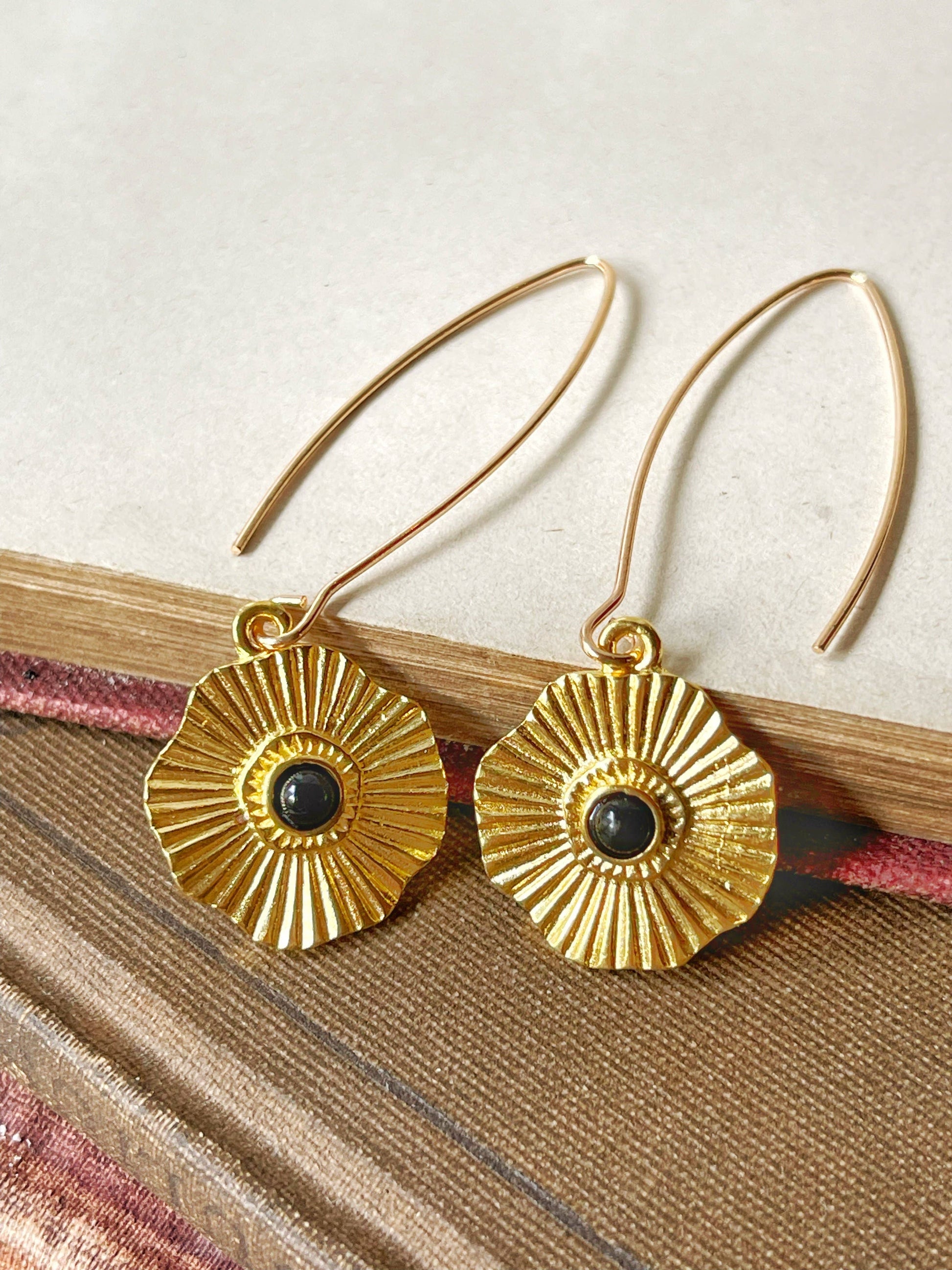 Sunburst obsidian goldplated earrings