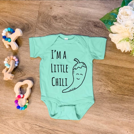 green baby onesies I'm a little chili