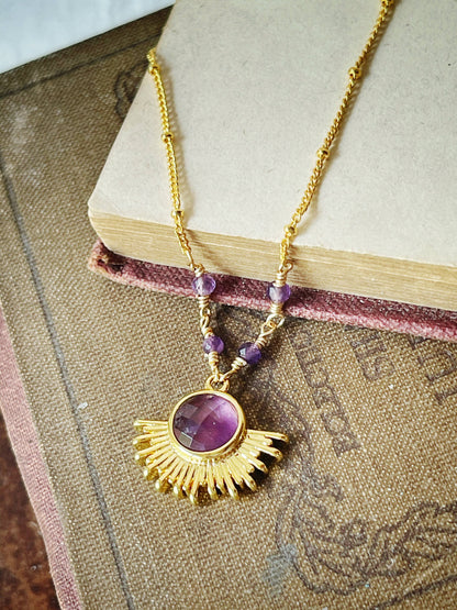 Purple Amethyst Stone gold plated necklace