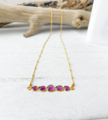 Rhodolite gemstone bar necklace