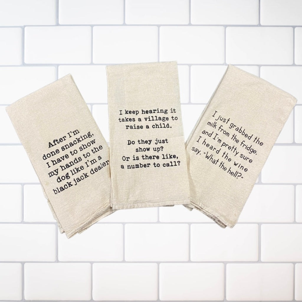 Set of 3 unbleached humorous kitchen dish towels