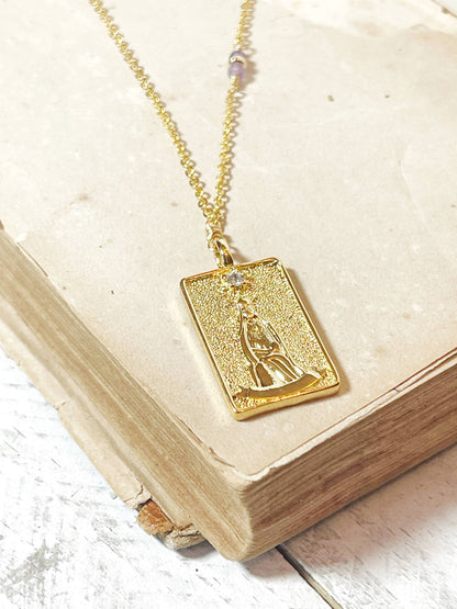 Gold plated high priestess pendant necklace