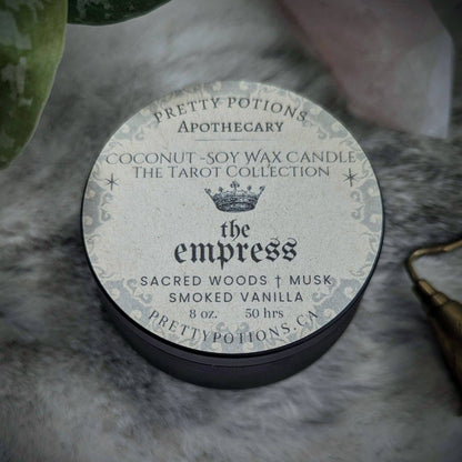 The Empress tarot card scented candle with vanilla and wood scent