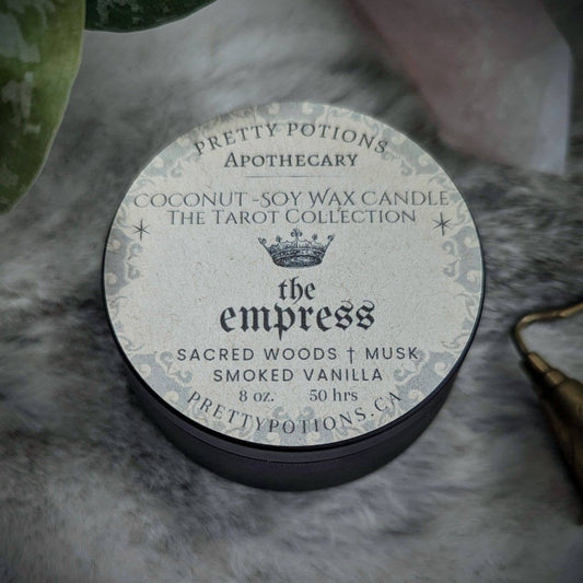 The Empress tarot card scented candle with vanilla and wood scent