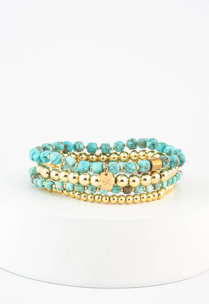 turquoise and gold stretch bracelet