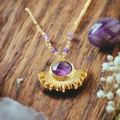 amethyst stone pendant gold plated necklace