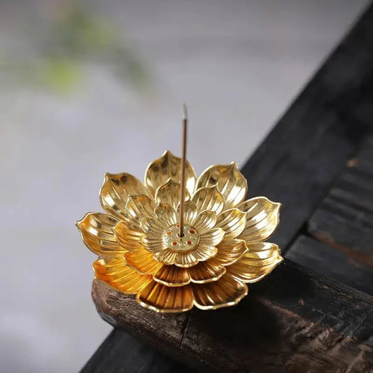 Lotus Shaped Golden Incense Burner holder