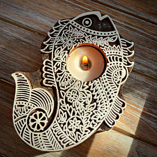 Fish shaped Wooden Tea Candle Holder