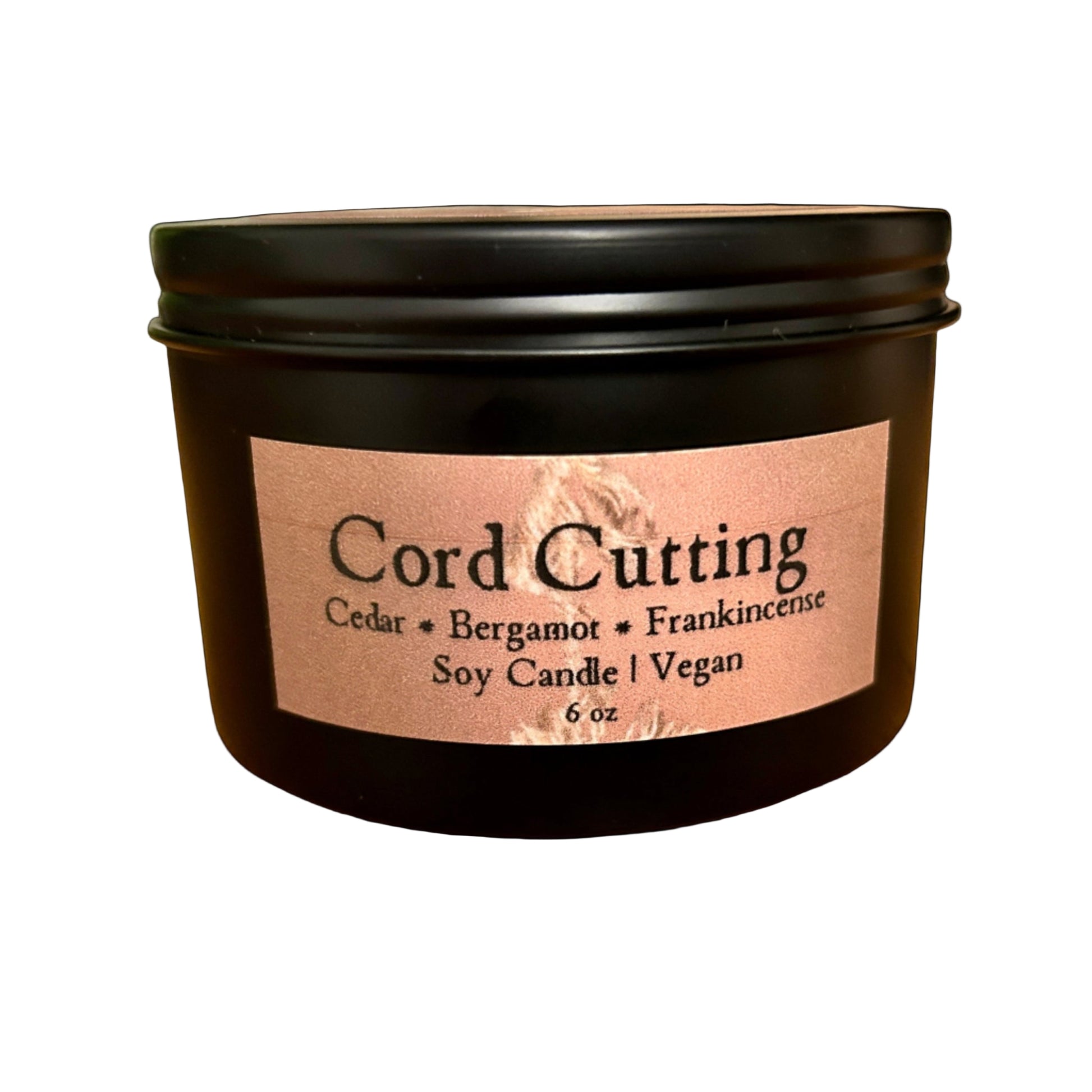 Candle jar labeled 'Cord Cutting' 