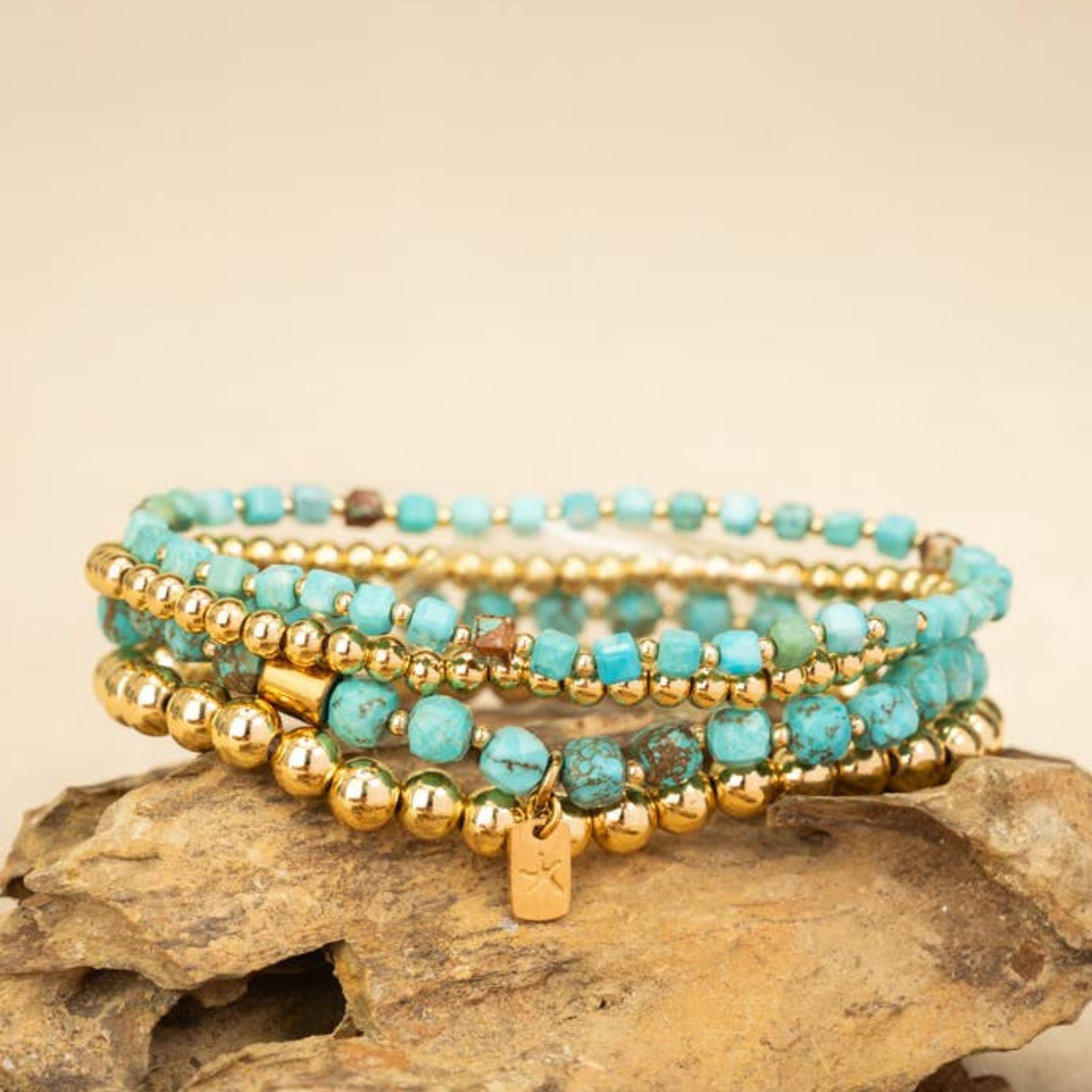 Starfish Project Turquoise and gold stretch bracelet