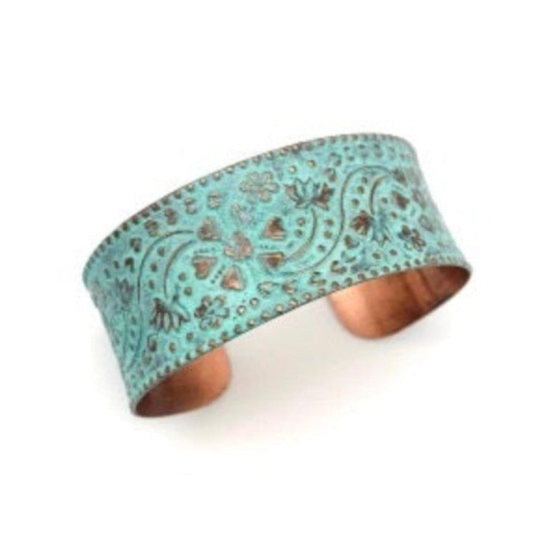 Copper Patina Turquoise Cuff Bracelet Floral and Vine  jewelry gift 