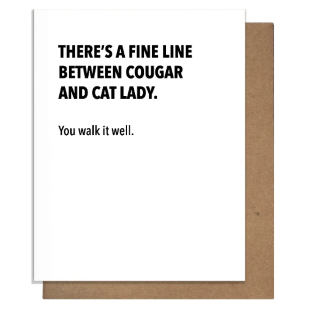 Funny birthday card there's a fine line between cougar and cat lady
