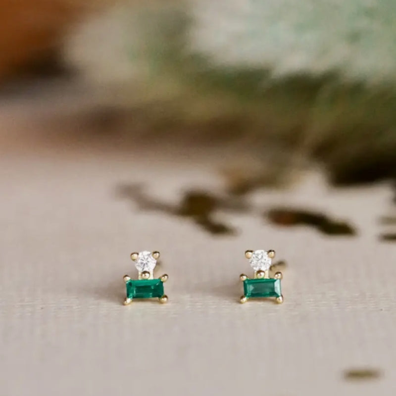 gemstone-stud-earrings-green-emerald-cz-stud-stack