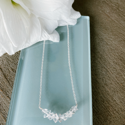 Silver Chain Herkimer diamond bar necklace