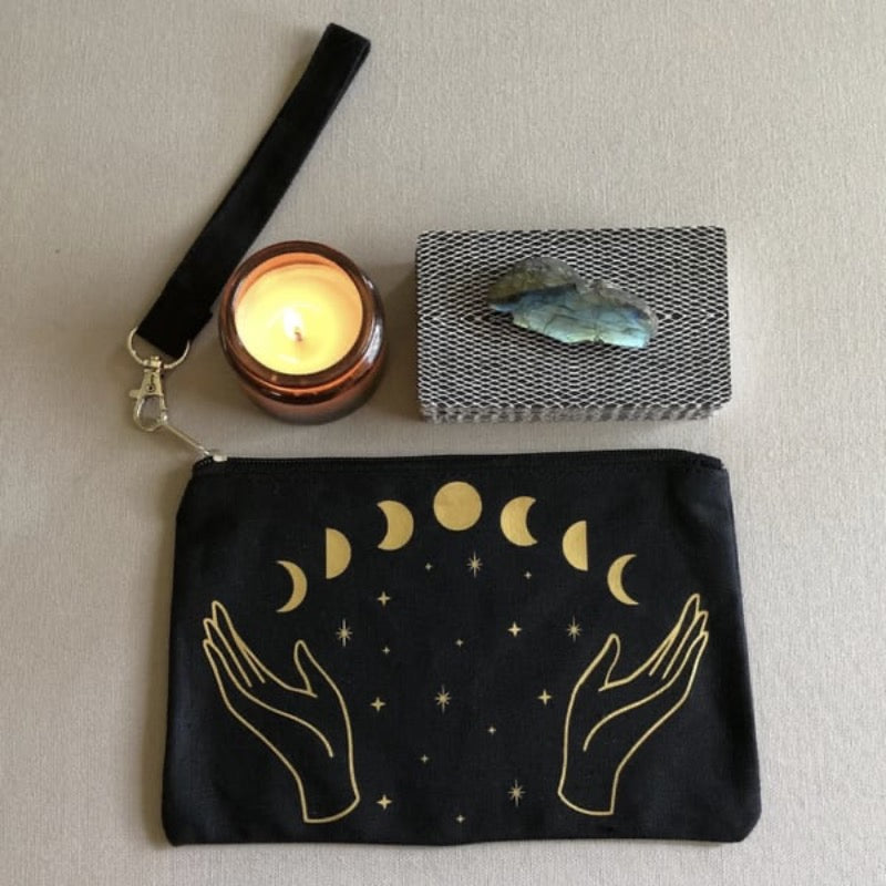 Mystic Moon Cotton Zipper Pouch for tarot cards and crystals