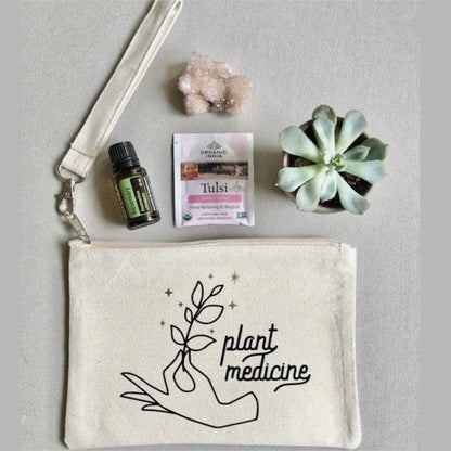 plant magic wristlet pouch white cotton canvas says plant magic