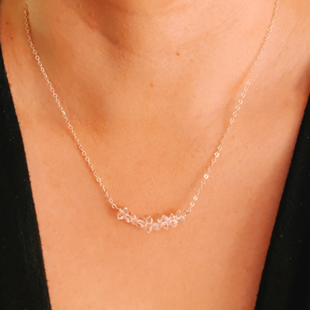 Silver Chain Herkimer Diamond bar Necklace