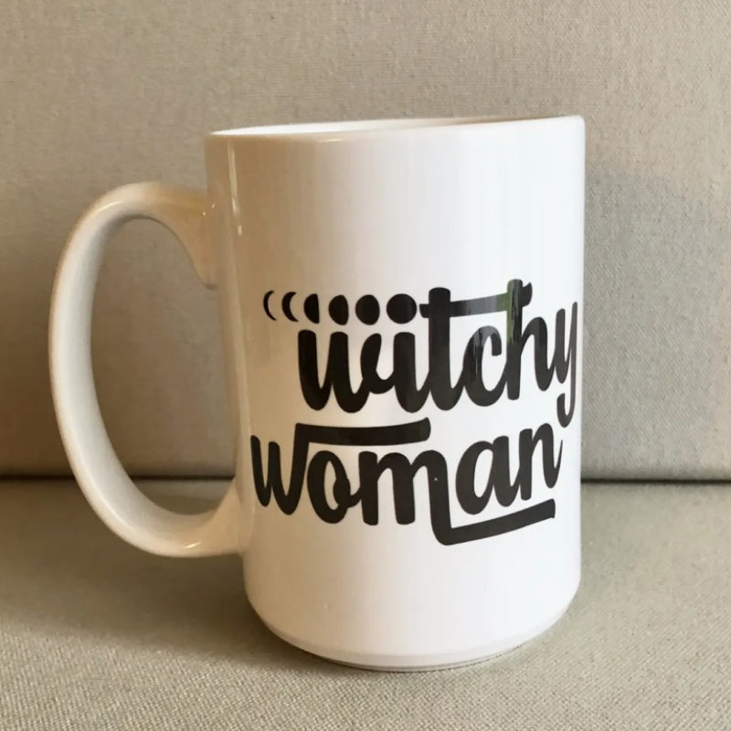 white ceramic witch woman coffee mug